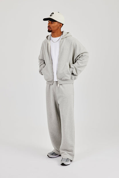 Cernucci Zip Through Boxy Hoodie & Baggy Fit Jogger - Grey Marl — S — Size S — Back View