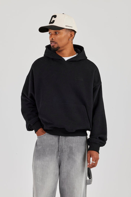 Cernucci Mens Boxy Hoodie - Black — S — Front View