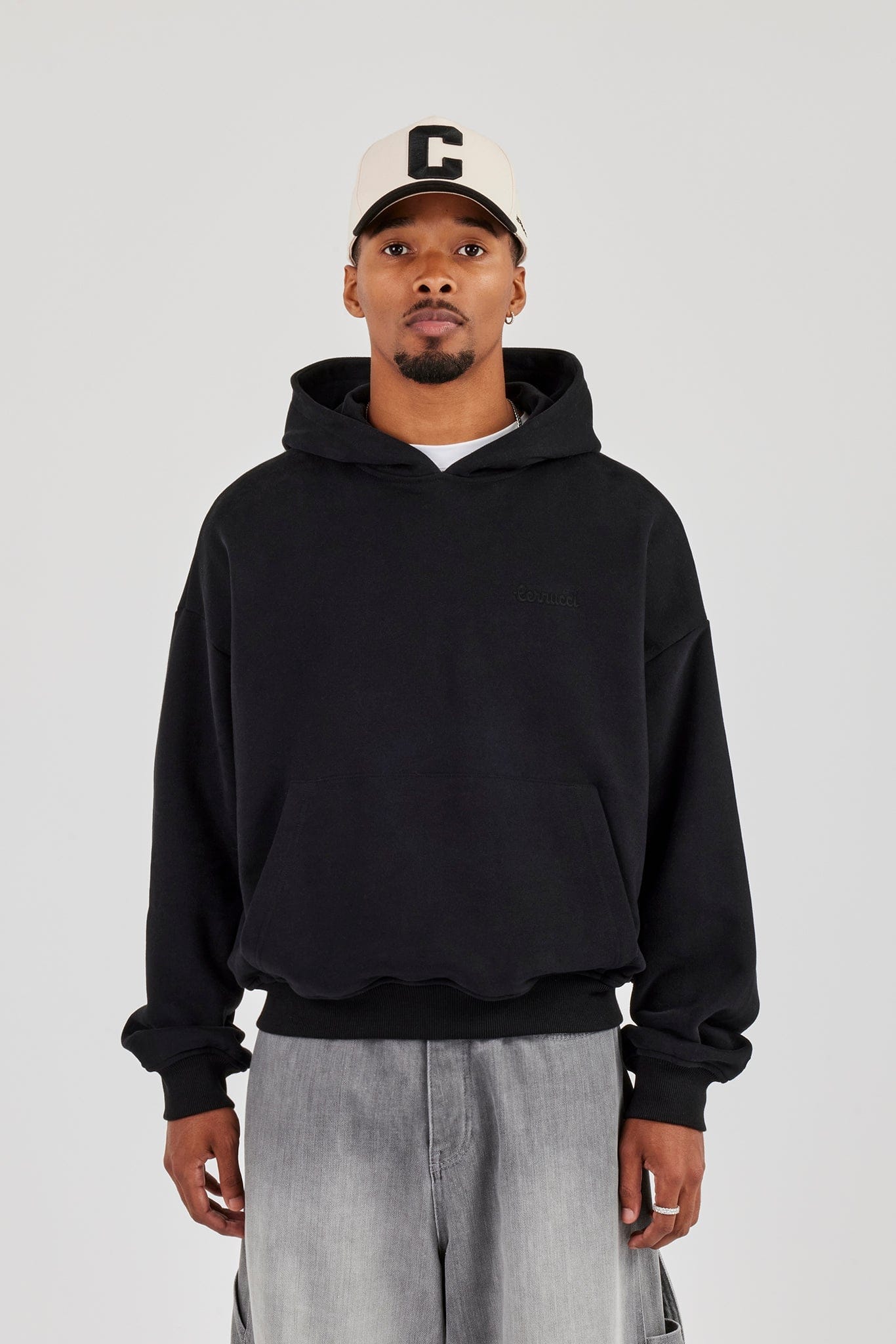 Cernucci Mens Boxy Hoodie - Black — S — Back View