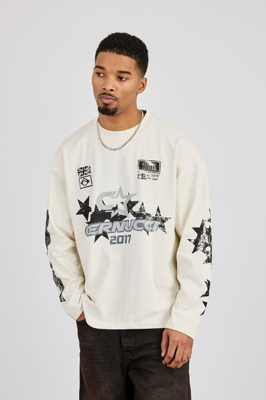 Cernucci Long Sleeve Cernucci 2017 Graphic T-Shirt - Off White — S — Front View