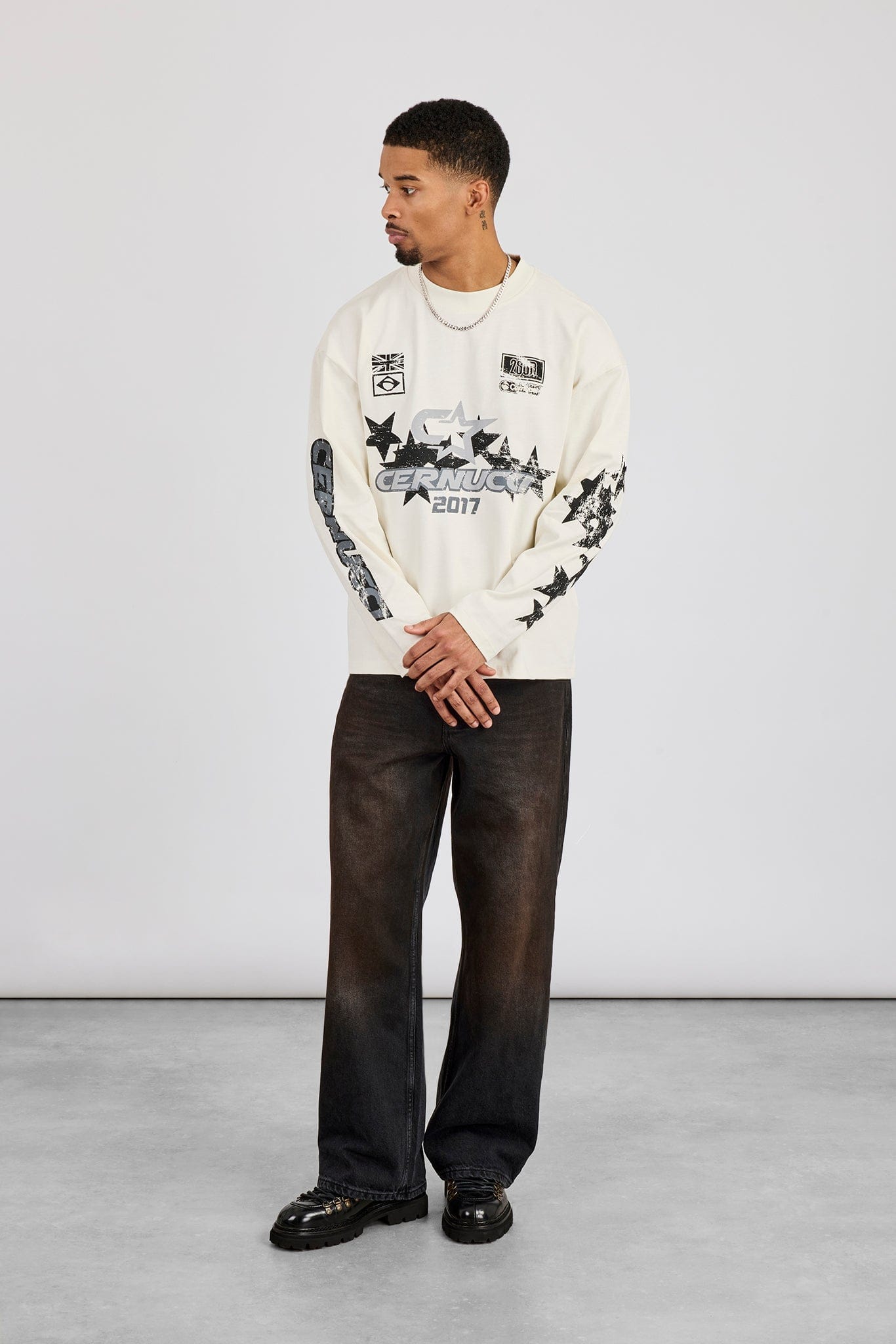 Cernucci Long Sleeve Cernucci 2017 Graphic T-Shirt - Off White — S — Top View