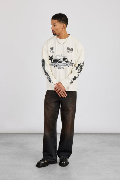 Cernucci Long Sleeve Cernucci 2017 Graphic T-Shirt - Off White — S — Top View