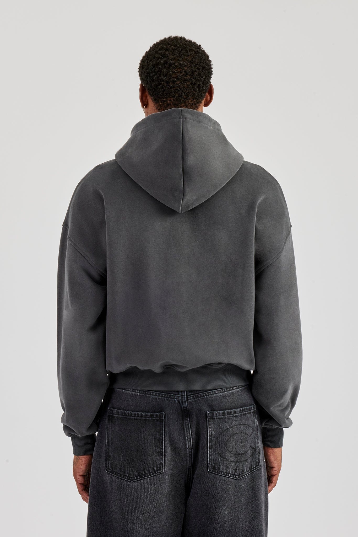 Cernucci Diamonds In Paradise Printed Boxy Zip Hoodie - Charcoal — S — Back View