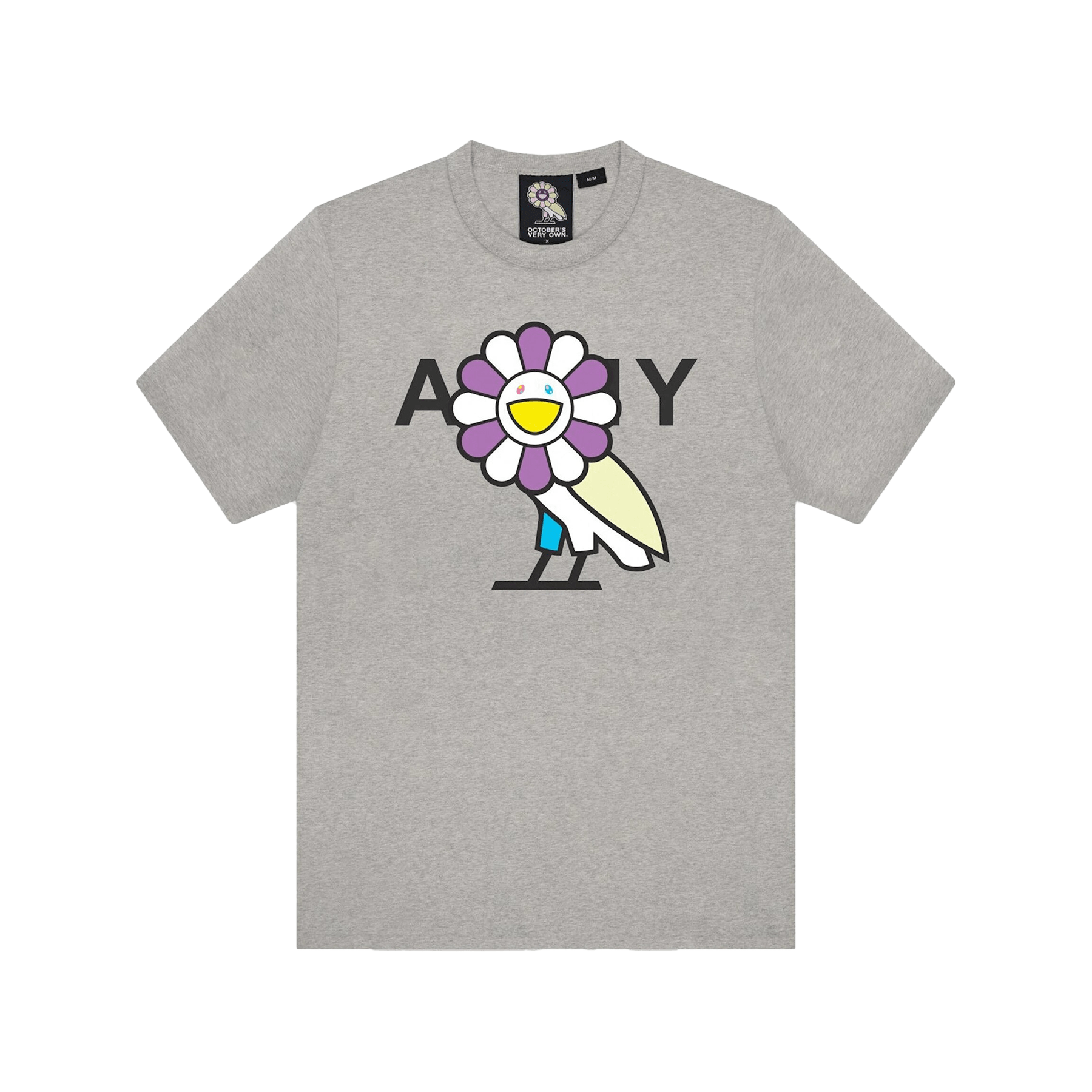 OVO x Takashi Murakami Surplus Flower Owl Tee 'Heather Grey' — XXS — Front View