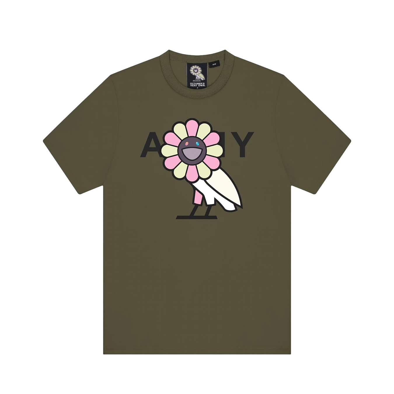 OVO x Takashi Murakami Surplus Flower Owl Tee 'Military Green' — XXS — Front View
