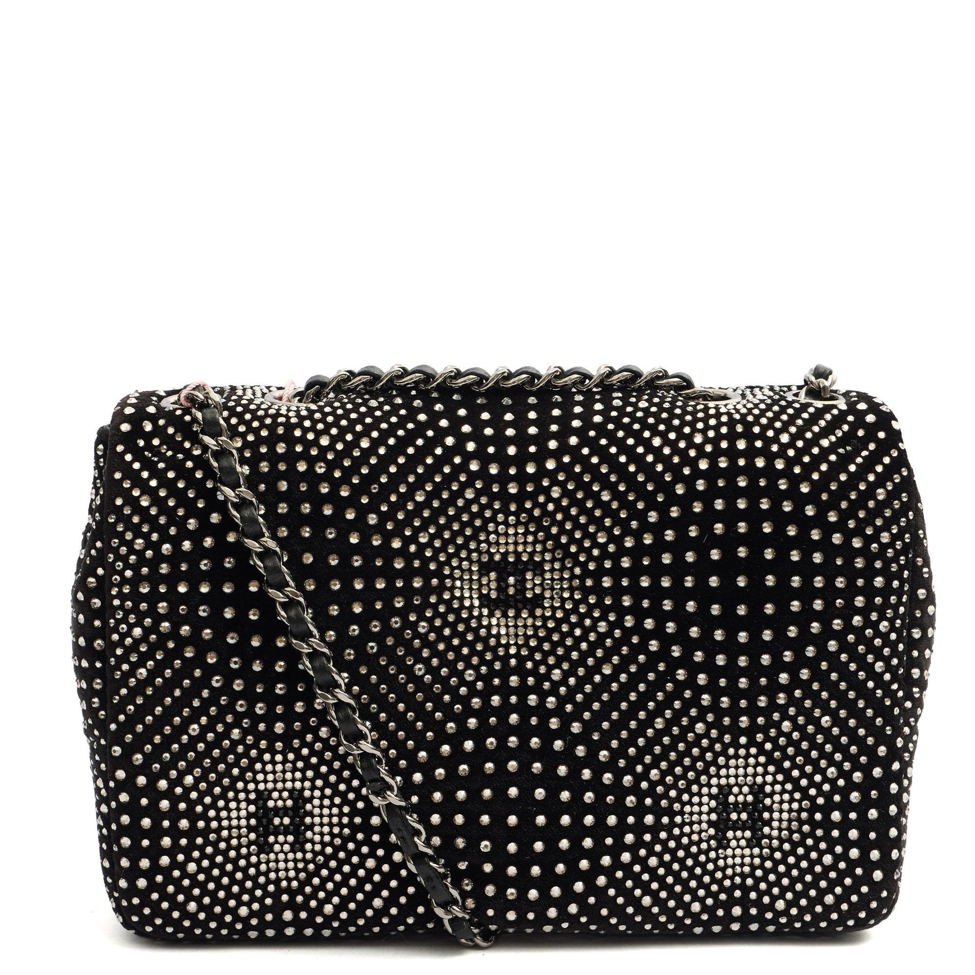 Chanel Shoulder Bag Flap Bag in Black, Velvet — Back View
