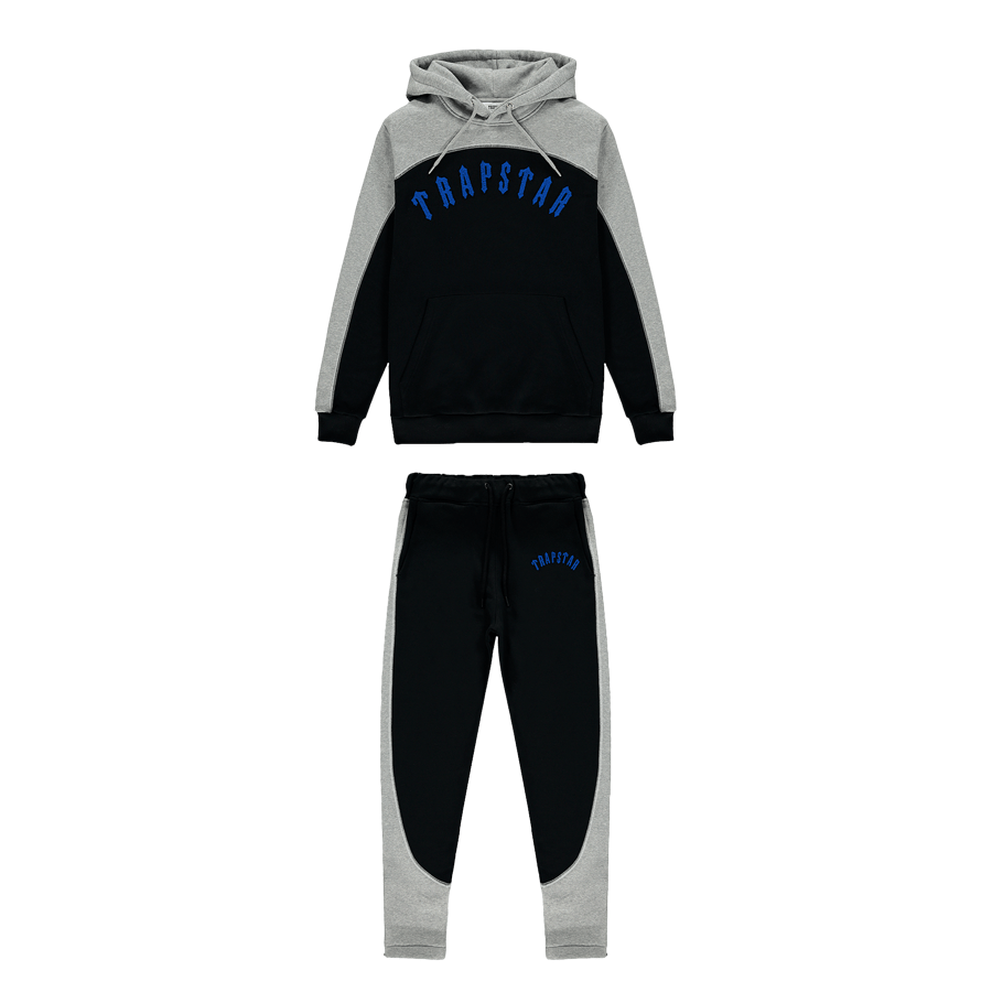 Trapstar Irongate Arch Chenille Hooded Tracksuit - Black/Blue/Grey — XXS — Front View