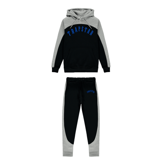 Trapstar Irongate Arch Chenille Hooded Tracksuit - Black/Blue/Grey — XXS — Front View