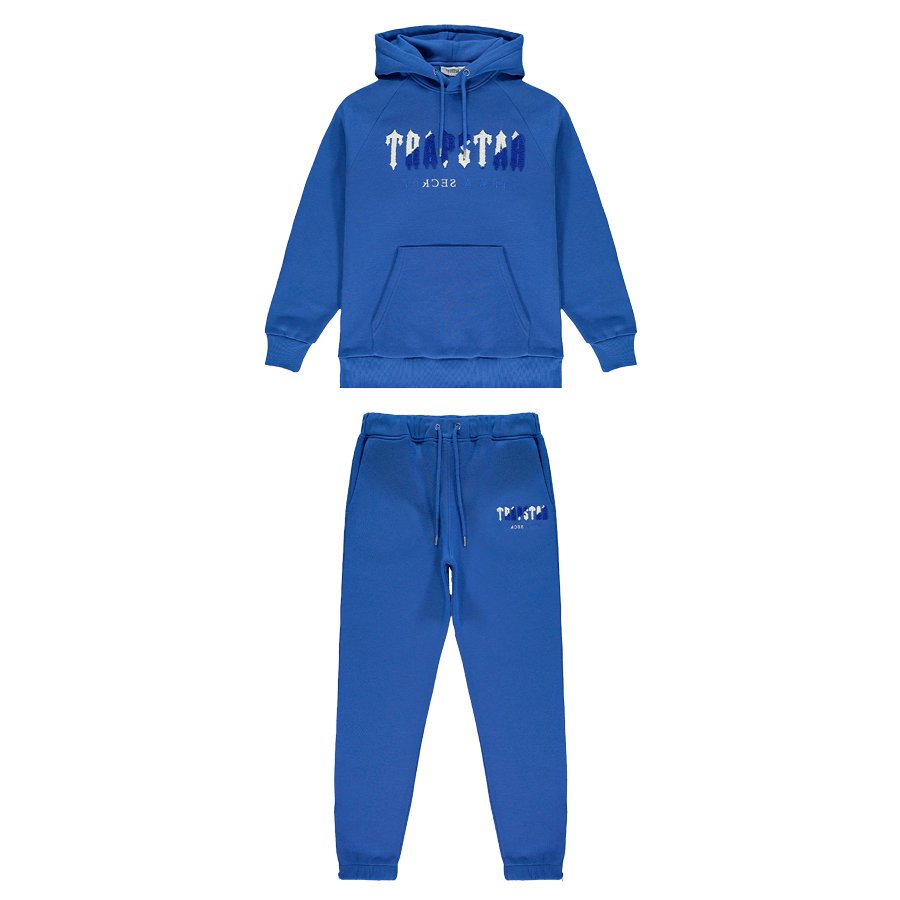 Trapstar Chenille Decoded Hooded Tracksuit - Dazzling Blue/White — XXS — Front View