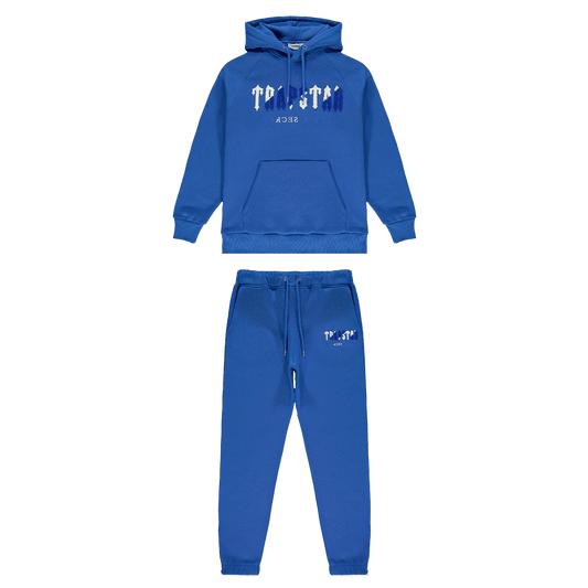 Trapstar Chenille Decoded Hooded Tracksuit - Dazzling Blue/White — XXS — Front View