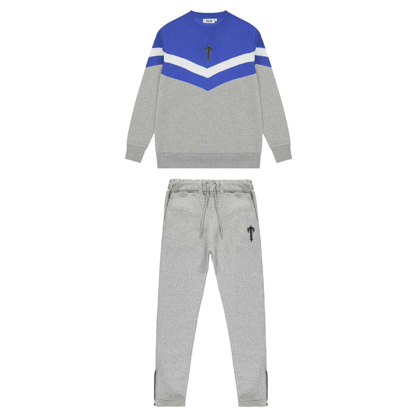Trapstar V-Block Crew Neck Tracksuit - Cobalt Blue/Marl Grey/White — XXS — Front View