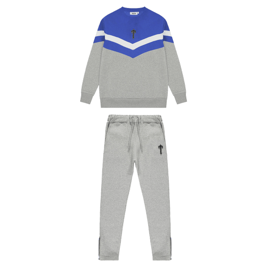 Trapstar V-Block Crew Neck Tracksuit - Cobalt Blue/Marl Grey/White — XXS — Front View
