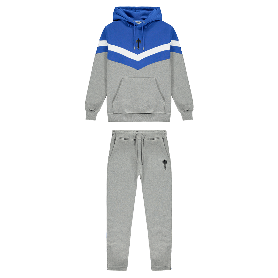 Trapstar V Stripe Hoodie Tracksuit - Cobalt Blue/Marl Grey/White — XXS — Front View
