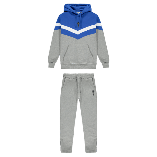 Trapstar V Stripe Hoodie Tracksuit - Cobalt Blue/Marl Grey/White — XXS — Front View