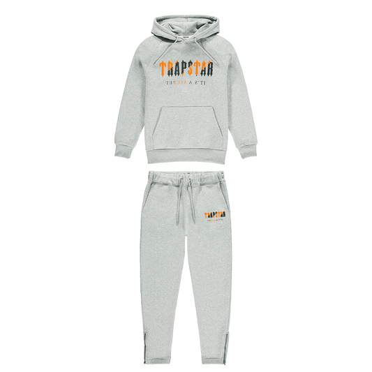 Trapstar Chenille Decoded Hoodie Tracksuit - Grey/Orange — XXS — Front View