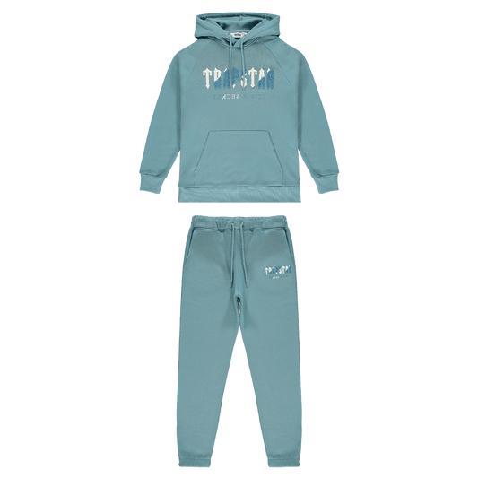 Trapstar Chenille Decoded Hooded Tracksuit - Citadel/White — XXS — Front View