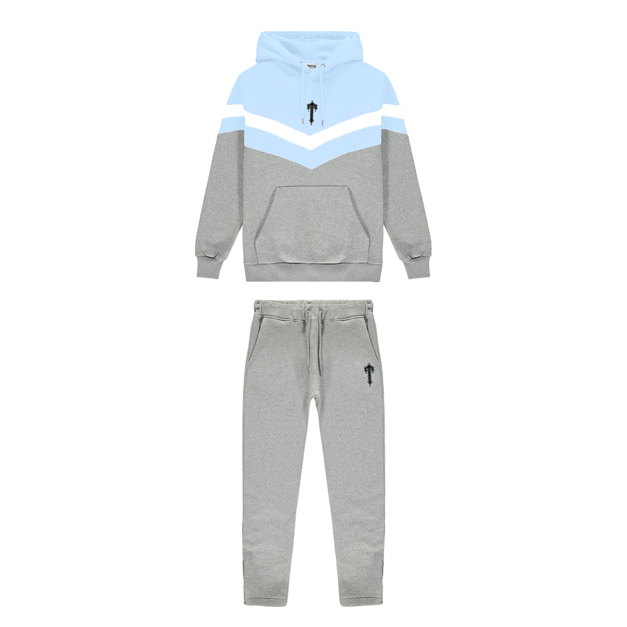 Trapstar V Stripe Hoodie Tracksuit - Cashmere Blue/White/Marl Grey — XXS — Front View