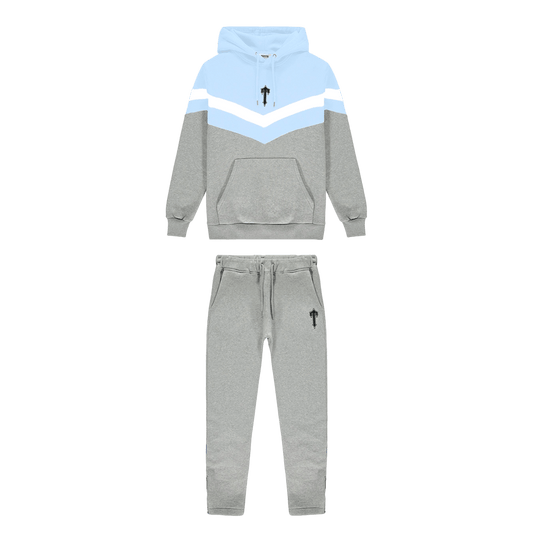 Trapstar V Stripe Hoodie Tracksuit - Cashmere Blue/White/Marl Grey — XXS — Front View