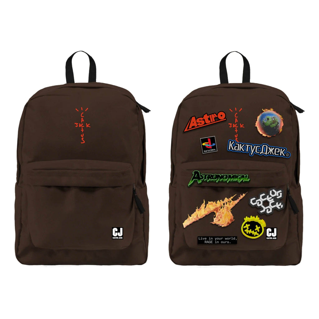 Travis Scott Cactus Jack Backpack With Patch Set Brown — Front View