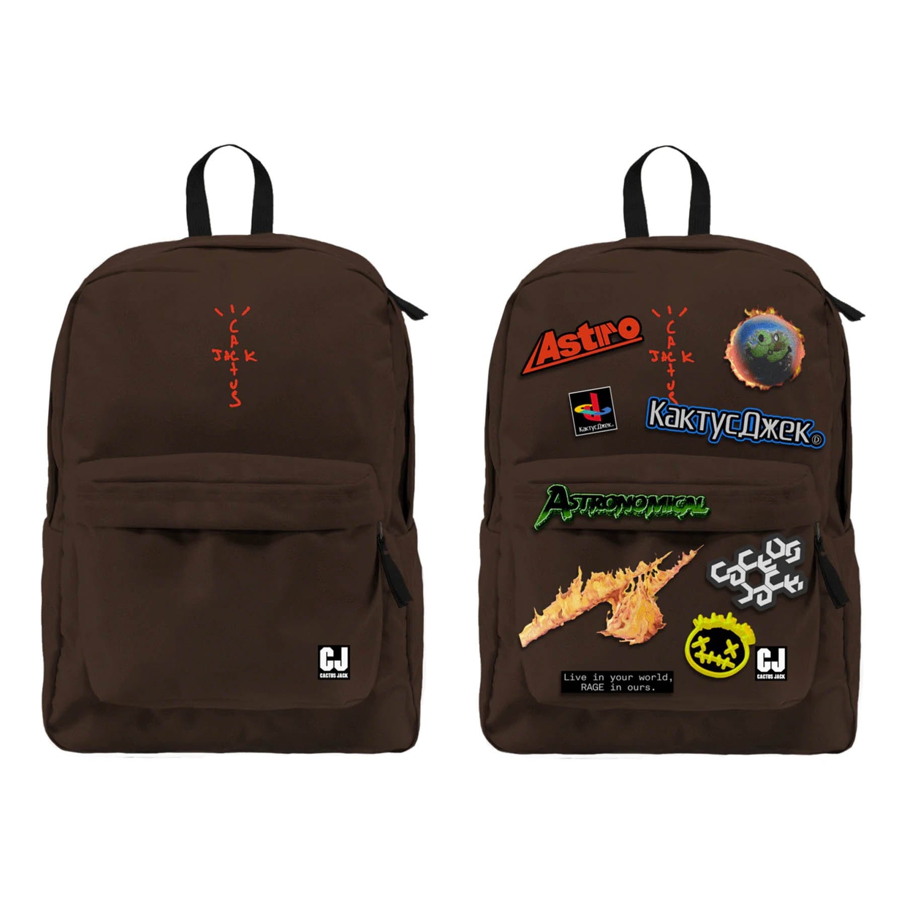 Travis Scott Cactus Jack Backpack With Patch Set Brown — Front View