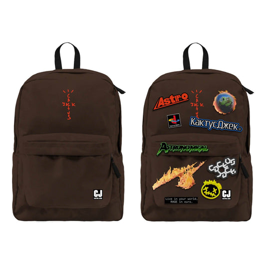 Travis Scott Cactus Jack Backpack With Patch Set Brown — Front View
