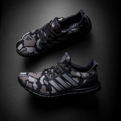 BAPE x adidas Ultra Boost Black Camo — UK 3.5 | EU 36 | US 4 — Lifestyle View