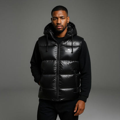 Helvetica Mountain Pioneers Space Sleeveless Hooded Jacket — S — Side View