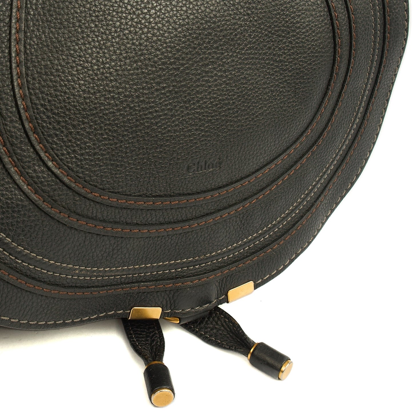 Chloe Cross Body Marcie Satchel in Black, Calfskin Leather — Detail View
