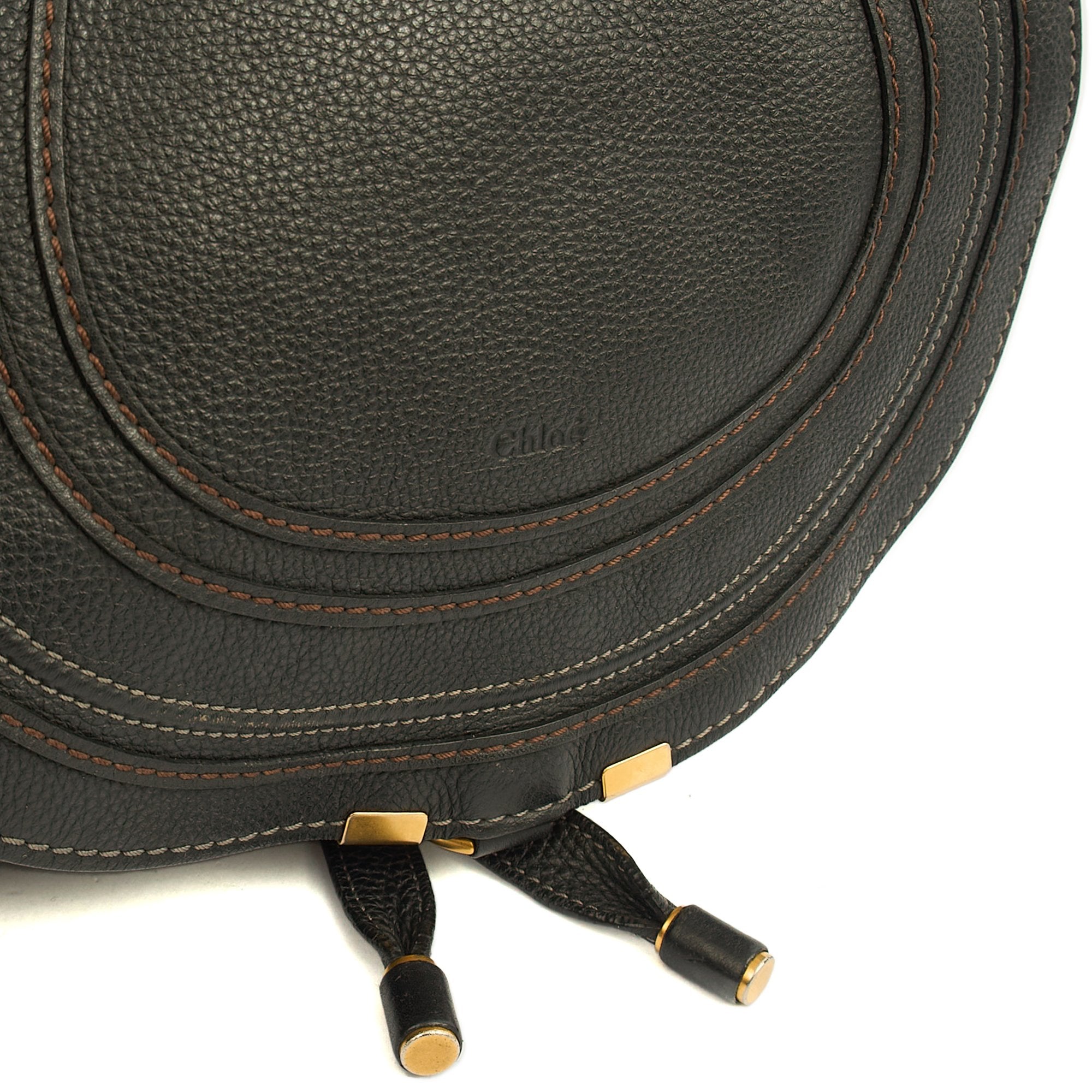 Chloe Cross Body Marcie Satchel in Black, Calfskin Leather — Detail View