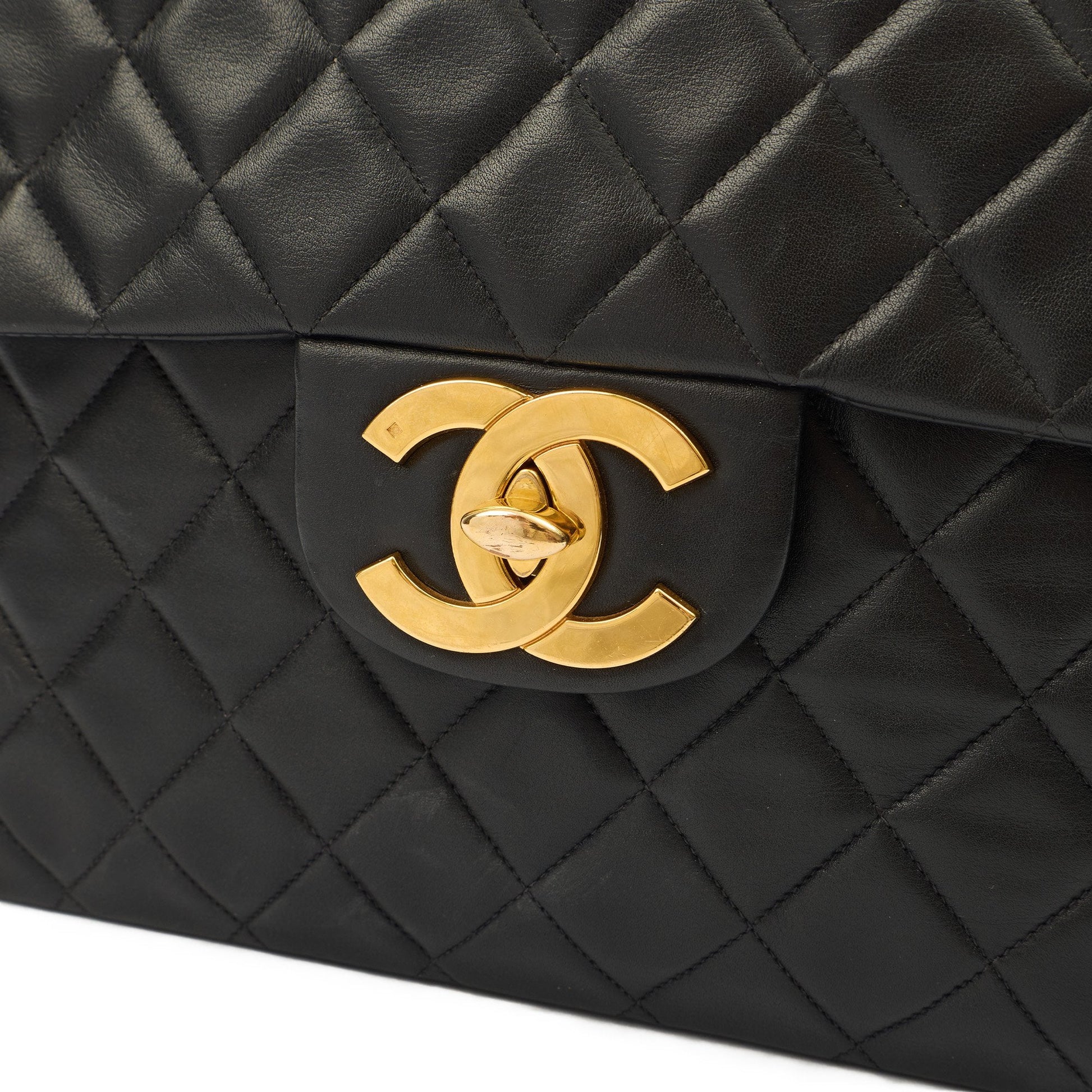 Chanel Shoulder Bag Maxi Jumbo XL in Black, Lambskin Leather — Lifestyle View