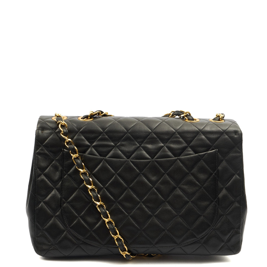 Chanel Shoulder Bag Maxi Jumbo XL in Black, Lambskin Leather — Back View