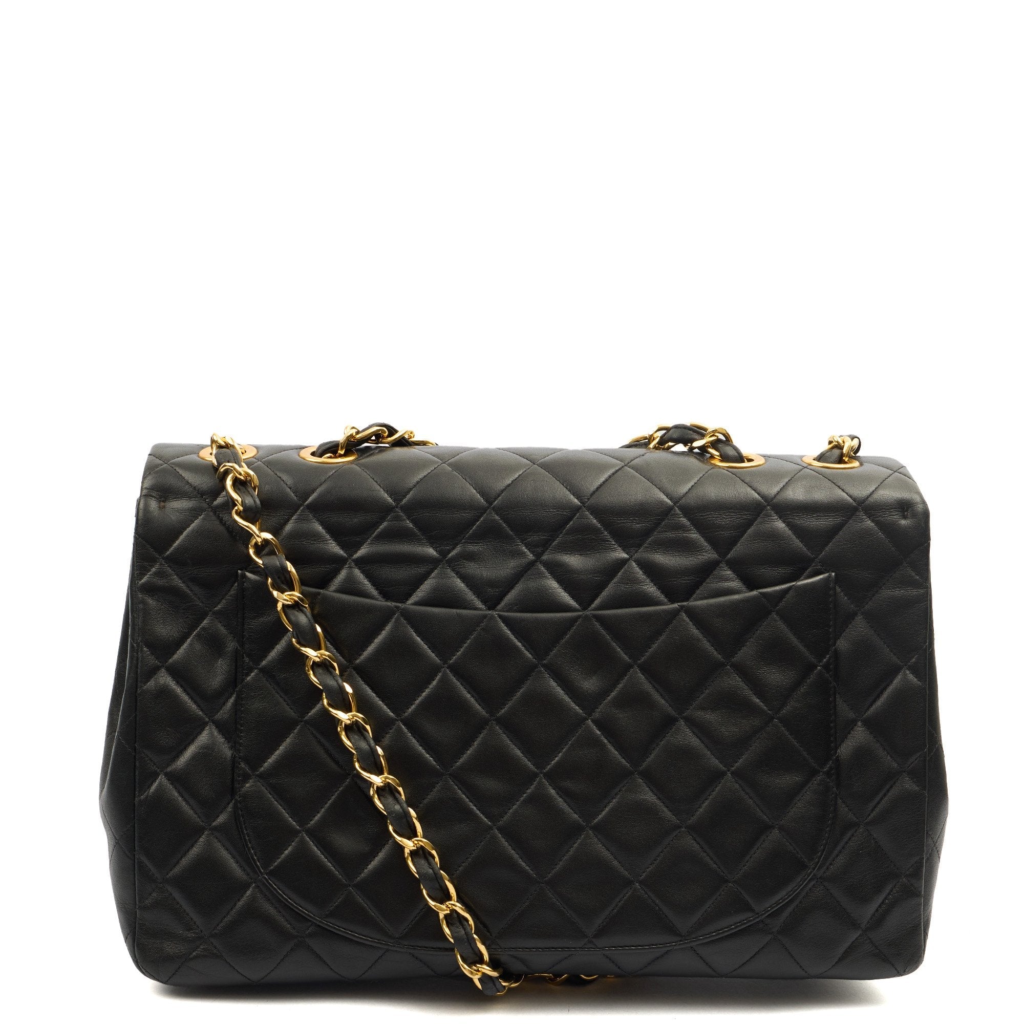 Chanel Shoulder Bag Maxi Jumbo XL in Black, Lambskin Leather — Back View
