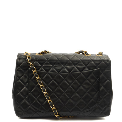 Chanel Shoulder Bag Maxi Jumbo XL in Black, Lambskin Leather — Back View