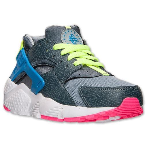 Nike Air Huarache Junior 'Dark Magnet Grey-Volt-Cobalt Blue' — UK 3 | EU 35.5 | US 3.5 — Lifestyle View