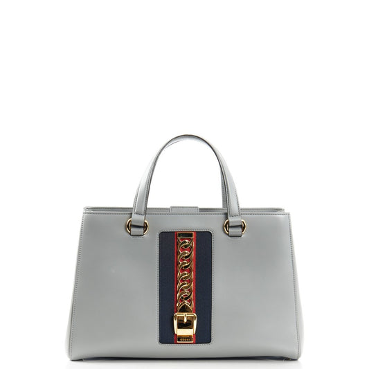 Gucci Tote Sylvie Top Handle Bag in Dusty Grey, Leather — Front View