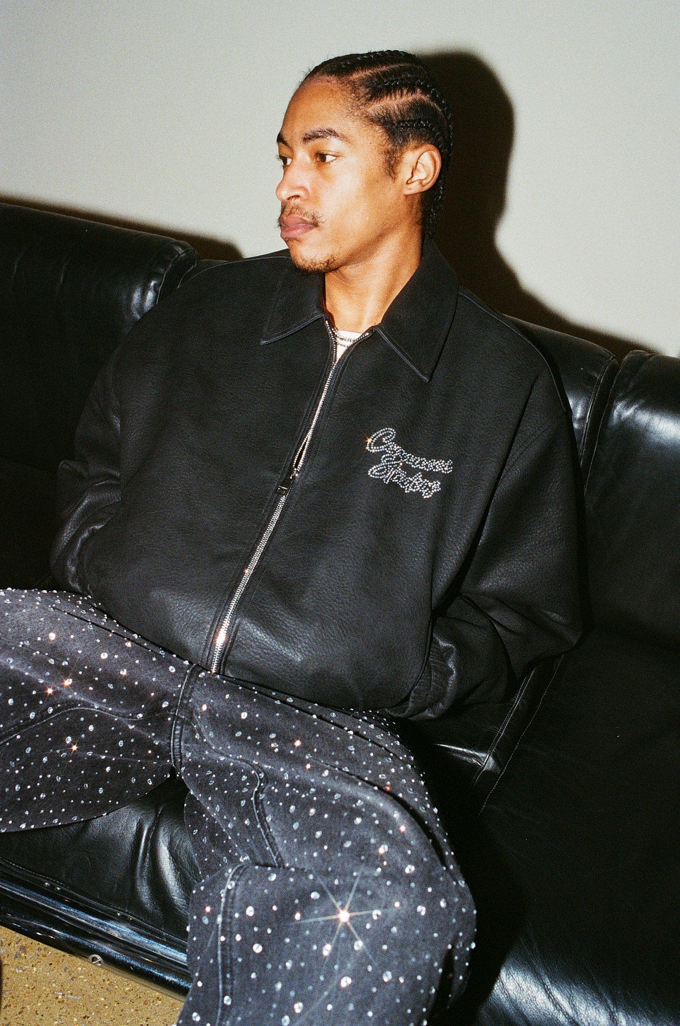 Cernucci Rhinestone Studios PU Bomber Jacket — S — Side View