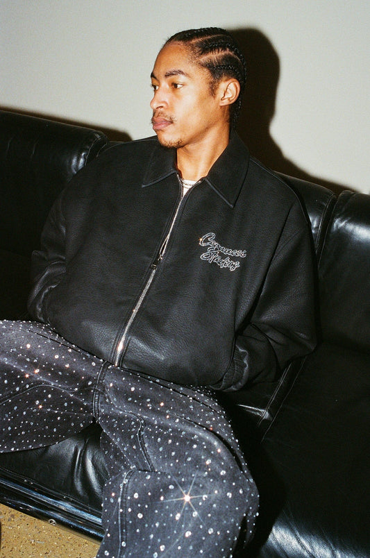 Cernucci Rhinestone Studios PU Bomber Jacket — S — Side View