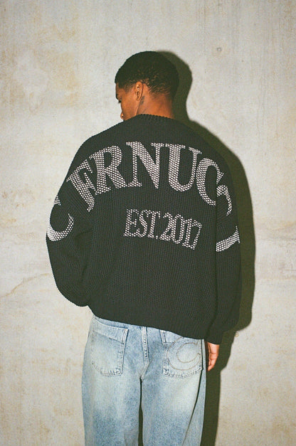 Cernucci Textured Knit Printed Sweatshirt - Navy Blue — S — Side View