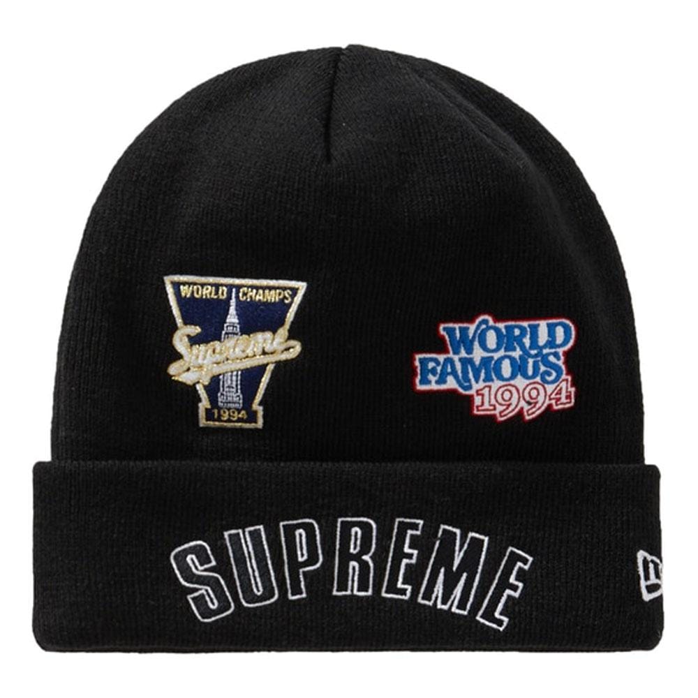Supreme New Era Championship Beanie Black — Front View