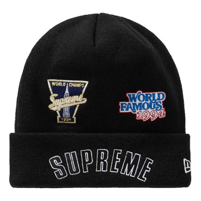 Supreme New Era Championship Beanie Black — Front View
