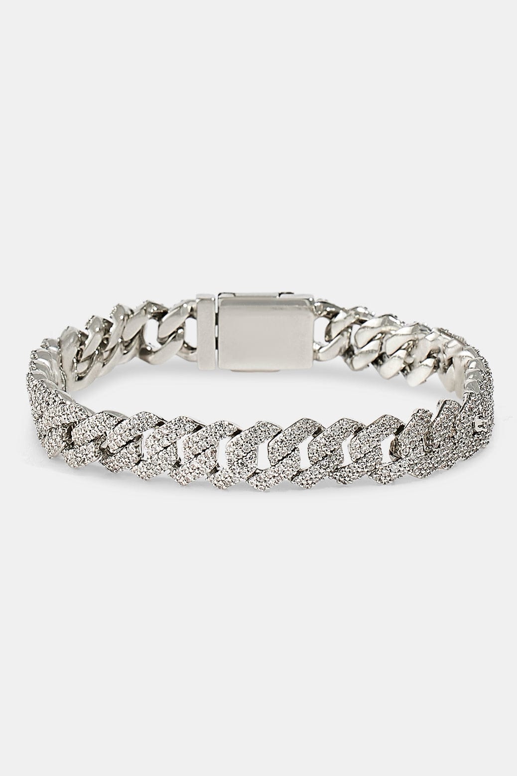 Cernucci Iced Prong Cuban Bracelet - 10mm - White — 7" — Front View