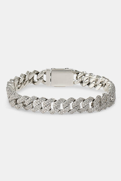 Cernucci Iced Prong Cuban Bracelet - 10mm - White — 7" — Front View