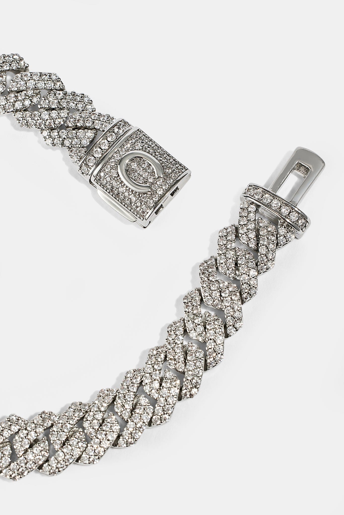 Cernucci Iced Prong Cuban Bracelet - 10mm - White — 7" — Back View