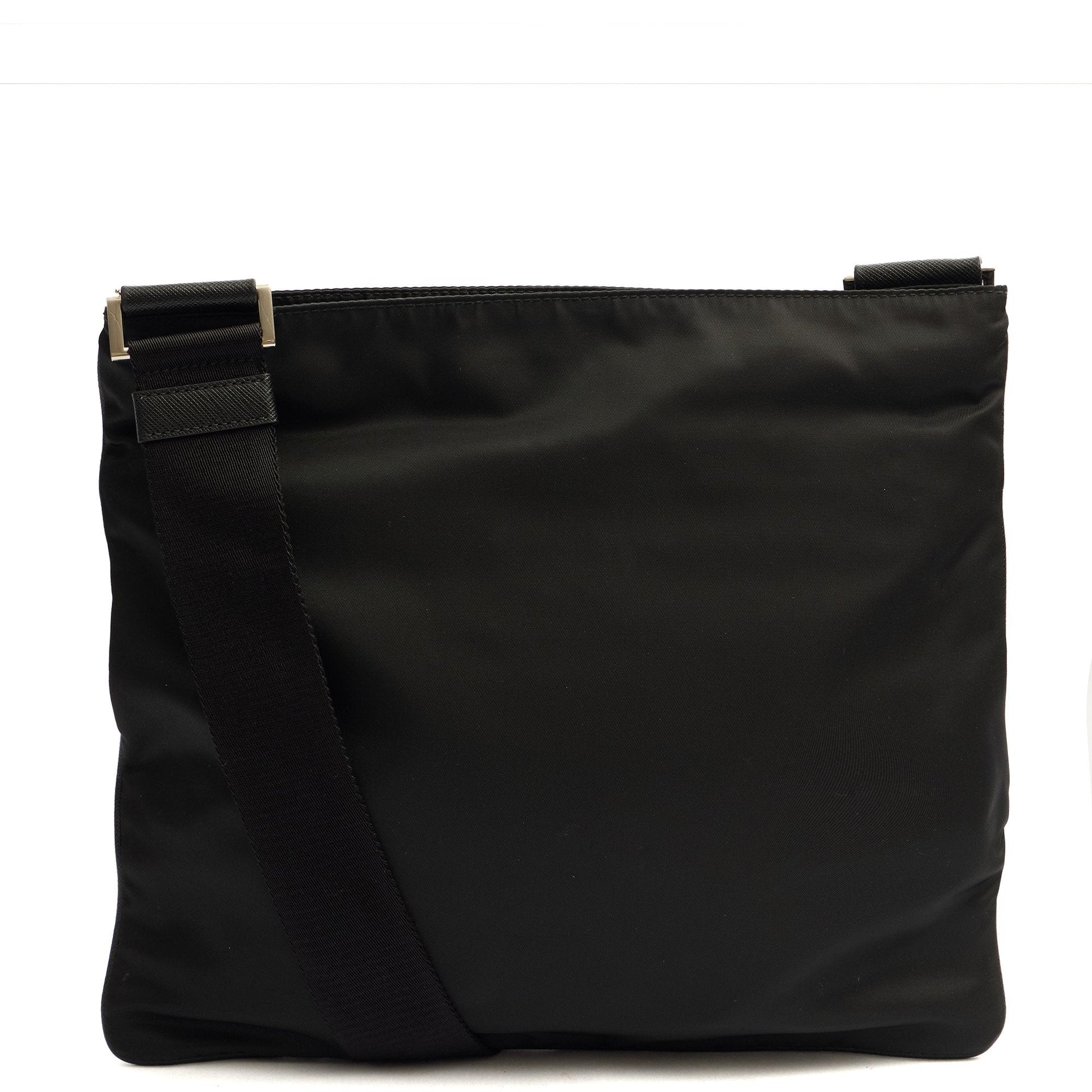 Prada Cross Body Nylon Messenger in Black, Nylon — Back View