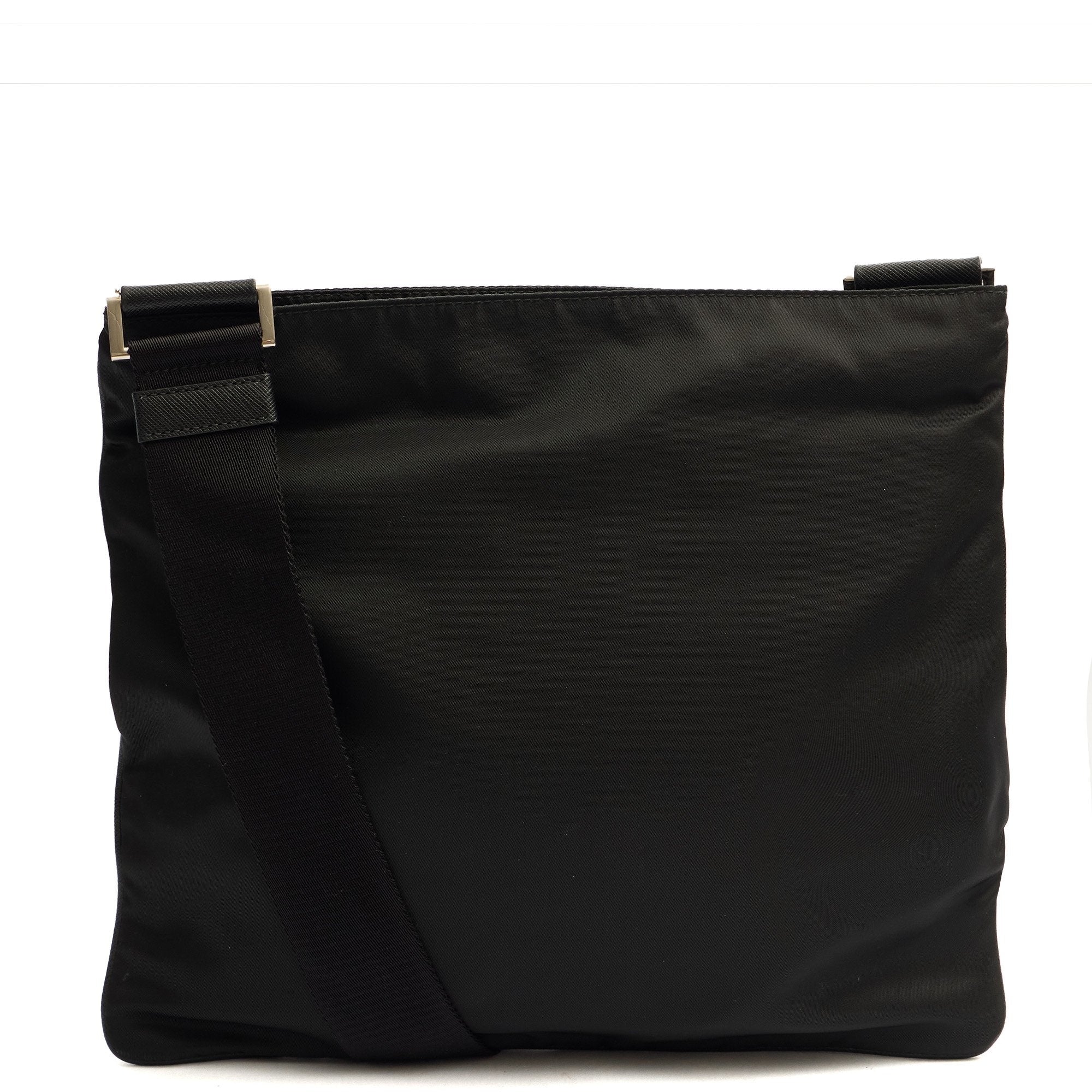 Prada Cross Body Nylon Messenger in Black, Nylon — Back View